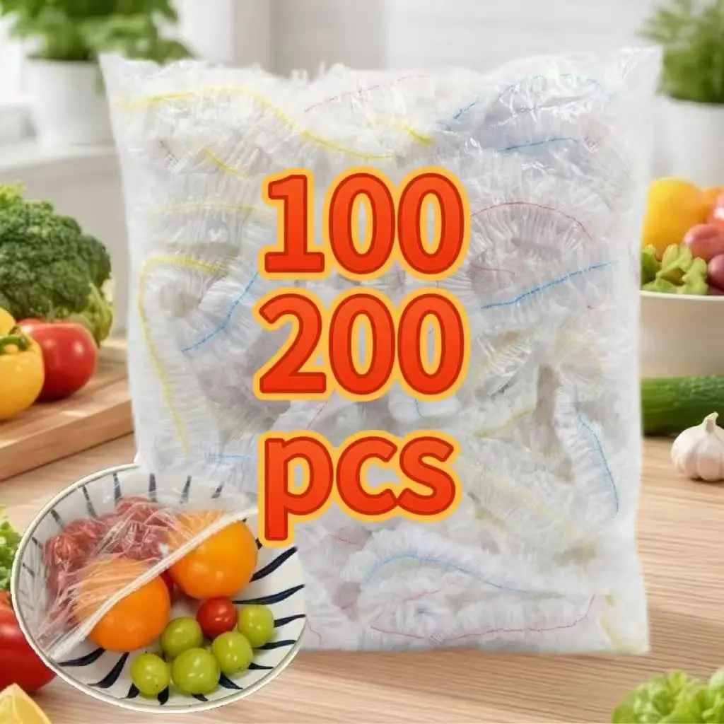 200 Pcs Disposable Food Grade Stretchable Fruit Storage Covers, Transparent Thick Pe Material, Dustproof & Odor-Proof, Ideal for Kitchen Use