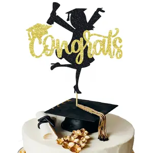 1 Pack Glitter Congrats Women Cake Toppers Graduation Women Cake Picks for Theme High School Graduate Cake Decorations Party Supplies