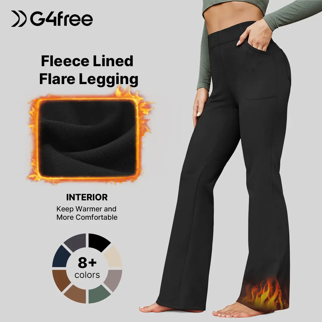 G4Free Fleece Lined High-Waist Flare Work Pants Vintage Winter Yoga Comfy