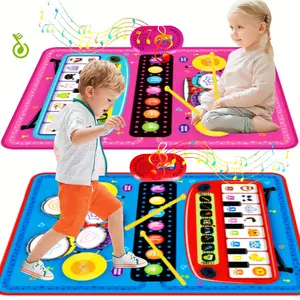 Piano and Electronic Drum Set Play Mat, Music Toy for Girls Boys, Early Educational Toy, Holiday Gift, Christmas and Halloween Gifts, Random Color