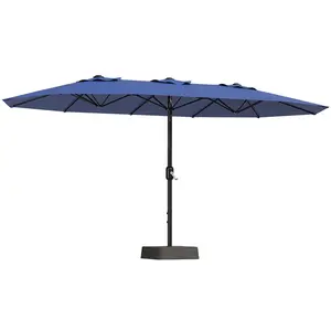 Garvee 15FT Oversized Double-Sided Rectangular Shade Umbrella, Heavy Duty Base & UV Protection Fabric, All Weather Outdoor Patio Canopy for Pool, Lawn, Garden, Deck & Backyard-Navy Blue