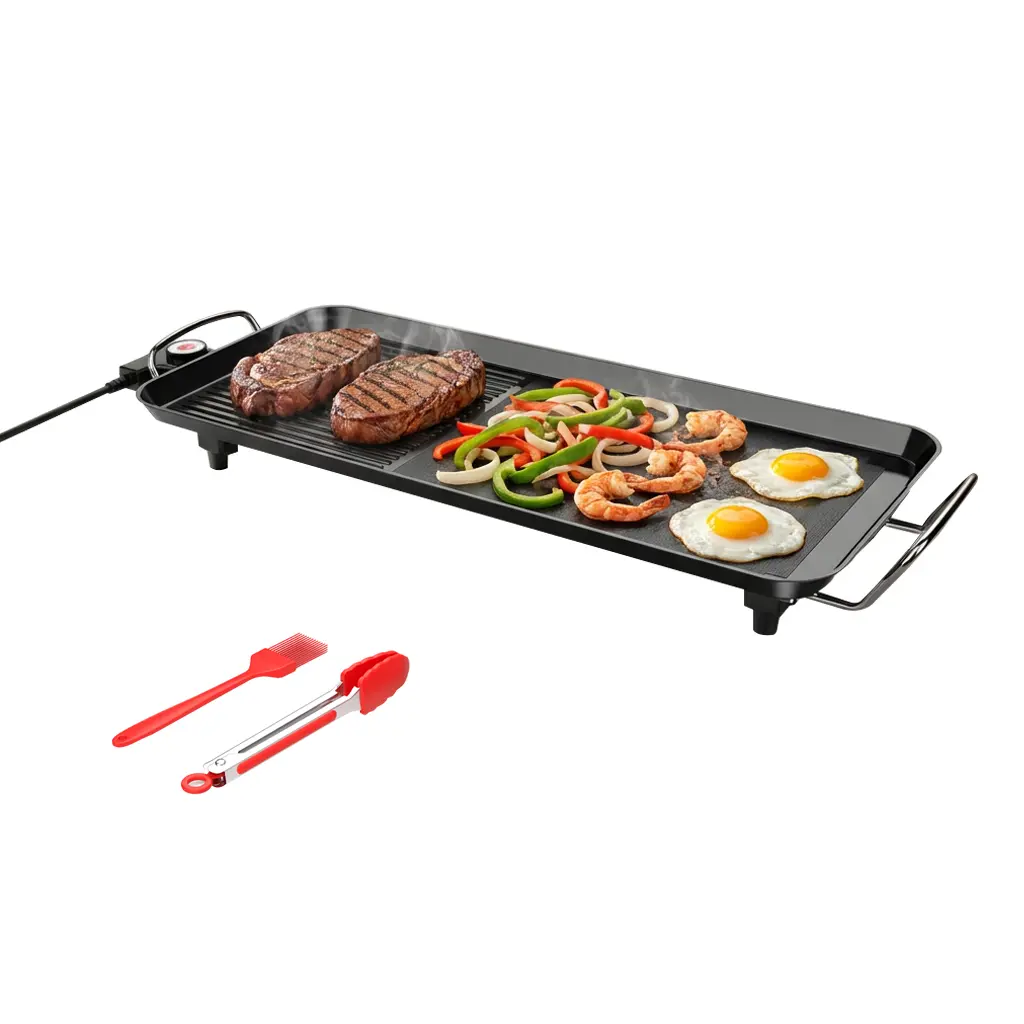 AORAN Indoor Smokeless Electric Teppanyaki Grill - Nonstick Ceramic Griddle, Tabletop Grill, Smokeless Heat, Adjustable Temp Control for Home Cooking