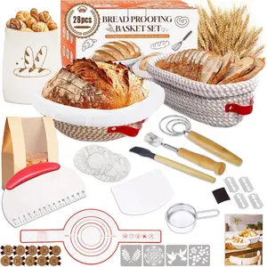 Sourdough Starter Kit, Sourdough Bread Baking Supplies,  Rope Banneton Bread Proofing Basket Set with Sourdough Starter Jar for Bread Making Baking, Sour Dough Kit Tools Gifts for Bakers Women
