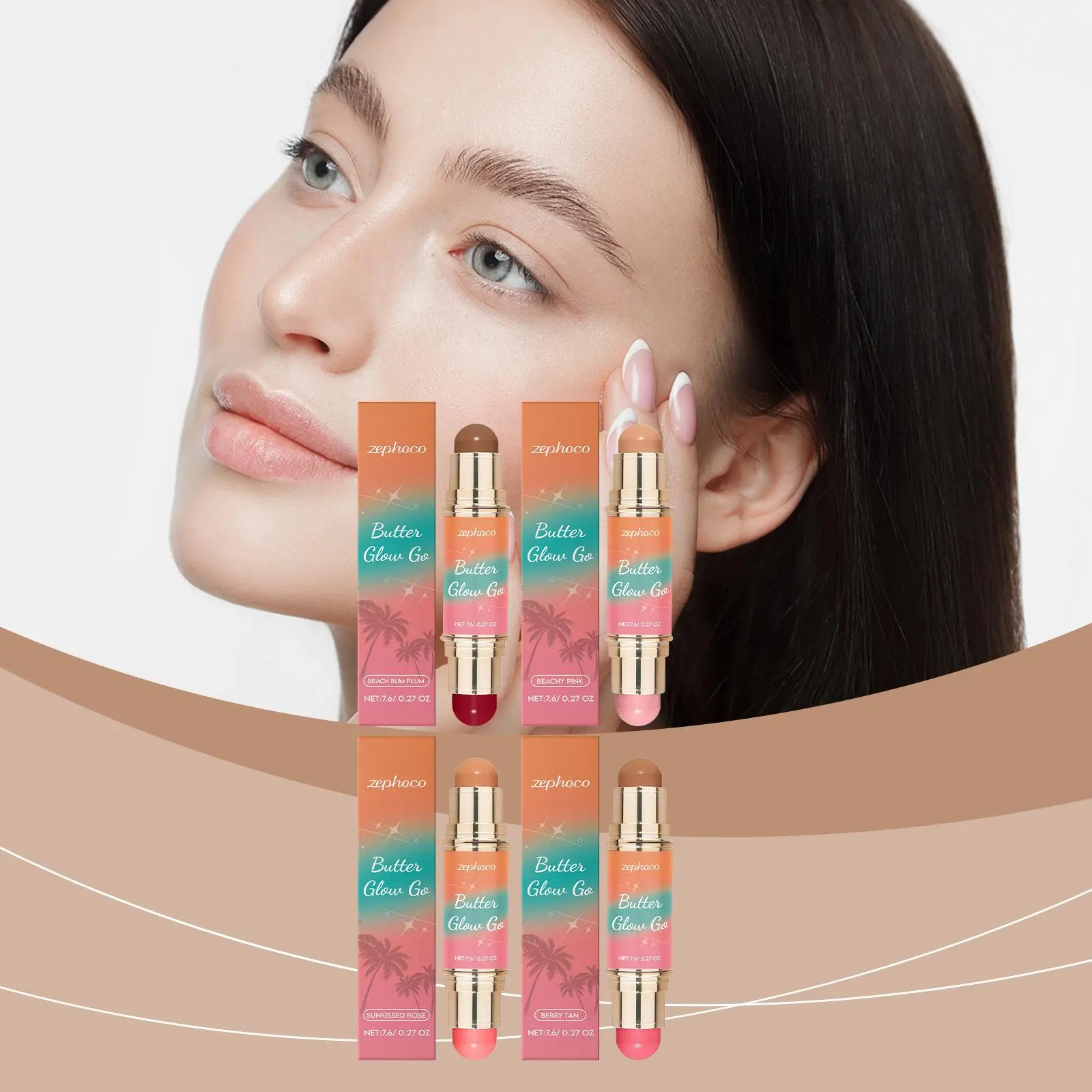 Double-Ended Multi-Purpose Sculpting & Blush Setting Stick, Long-Lasting Cream Makeup for Face Contouring Blend Cosmetic