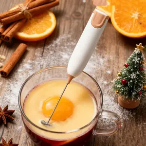 Mini Electric Milk Mixer: White-Coffee Style, Mixes Coffee Cream/Whisks Egg/Whips Foam, Handy Kitchen Tool