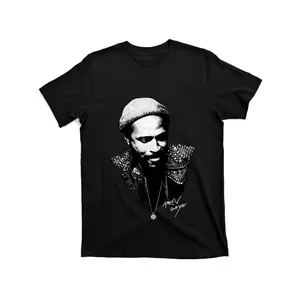 Men's Marvin Gaye Graphic Tee with White Portrait Print Comfortable Breathable Cotton Lightweight Regular Fit Crew Neck Casual T Shirt Ideal for Music Enthusiasts and Rock Fans