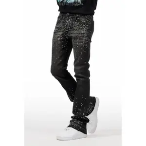 Maxton Dark Grey Rhinestone Stacked Flare Jean