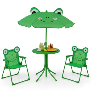 Kids Picnic Table, Kids Outdoor Table with 2 Folding Chairs, Height Adjustable Umbrella, Portable Children Outdoor Furniture for Patio, Garden, Backyard (Green) picnictable