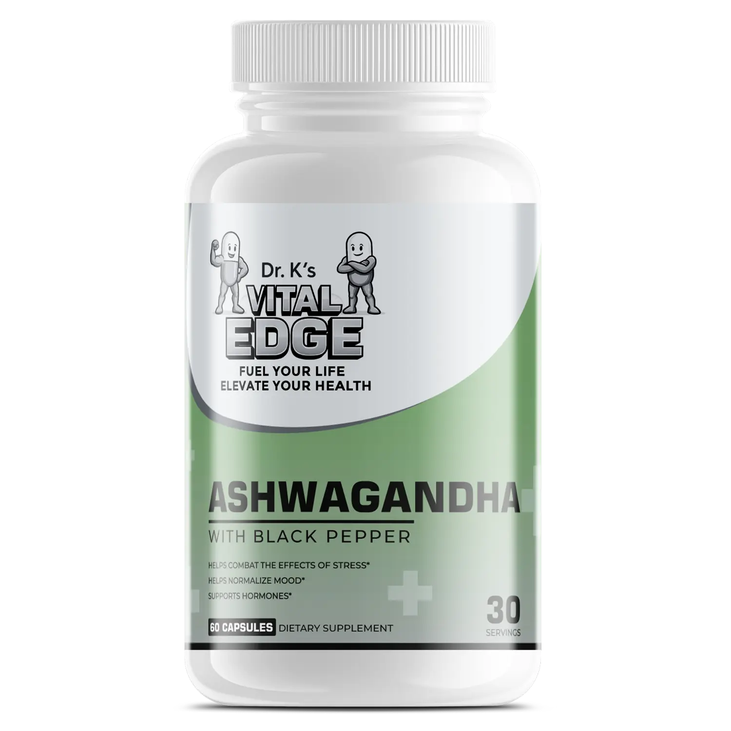 Dr. K's Vital Edge Ashwagandha Organic 600mg with Black Pepper Extract for Stress Relief & Mental Clarity USDA Certified