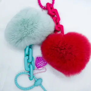 Fluffy Hot Pink Heart Keychain, Heart Purse Charm, Faux Fur Wristlet Keychain, Car Keychain, Back to School Gift,