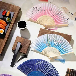 Retro Handheld Folding Bamboo Fans with Carved Hollow-Out Silk Floral Design, Unisex Business Gift for Events and Daily Use