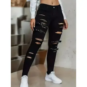 Ripped Holes Chic Skinny Jeans, Slim Fit Stretchy Tight Jeans, Women's Denim Jeans & Clothing(Sheet)