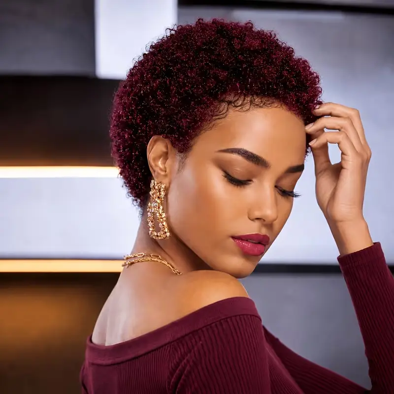 Unisex 4in Afro Kinky Curly Pixie Cut 100% Real Human Hair Full Machine Wig - Glueless Wear, Beginner-Friendly, Rose Net Cap, Perfect Density, All-Season, Everyday Use, Parties, Wigs Human Hair