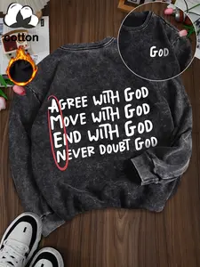 Women's Casual Vintage Wash Cotton Classic Pullover Sweatshirt, Round Neck Long Sleeve Fleece Lined Hoodie for Fall Winter Fashion