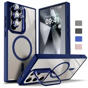 HOTSIAD For Samsung Galaxy S25 Ultra S24 S23 Ultra Case, Magnetic  Built-in Kickstand & Camera Lens Cover, Anti-Yellowing Crystal Clear Back Shockproof Phone Cover