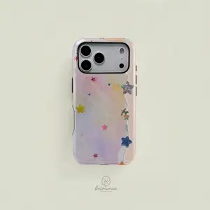 Rainbow Gradient Star Glitter Phone Case, Durable Shockproof Aesthetic Fashion Cover for iPhone 11-17 Pro Max, Samsung Galaxy S25-S23 Ultra, Smartphone, Cellphone