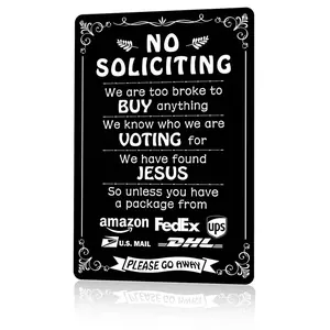 No Soliciting Funny Metal Sign 12x8 In Aluminum, Vintage Front Door Tin Sign, Retro No Soliciting Wall Art for Home, Porch, Entryway, Funny Package Plaque for House, 12x8 Inch Aluminum Sign