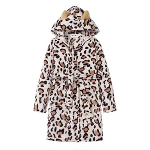 Topgal Fleece Hooded Cat Robes for Young Girls Cozy Soft White Leopard Kid Size 4T-18