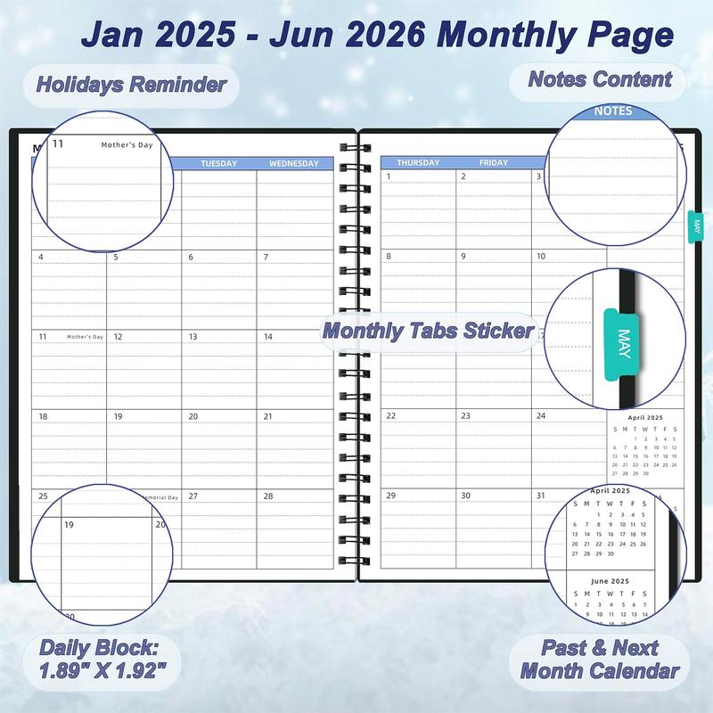 Monthly Planner20252026 (7.4'' x 9.6''), 2025 Calendar 18 Months Planner from Jan 2025Jun 2026, Academic Planner with Monthly Tabs  Pocket, Perfect for School  Work, 120GSM Thick Paper, Black