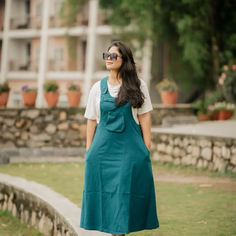 Himalayan Fashion Handmade Bib Overall Dress with Pocket - 100% Cotton Nepal | Jumper | Overall Dress Skirt | Women's - Handmade Dress | Dungaree Dress Casual Womenswear