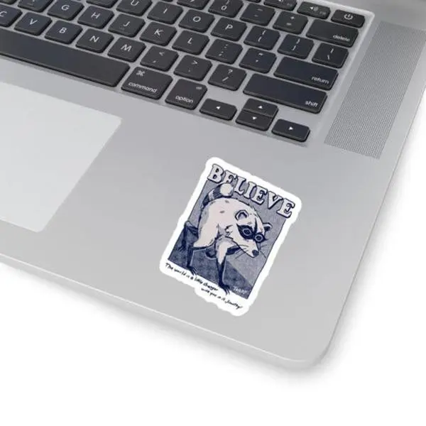 JIMOTHY BELIEVE Seattle Raccoon Cryptid Sticker, Seattle Raccoon Meme Sticker, Viral Trash Panda Vinyl Decal, Waterproof Laptop, Water Bottle & Car Sticker