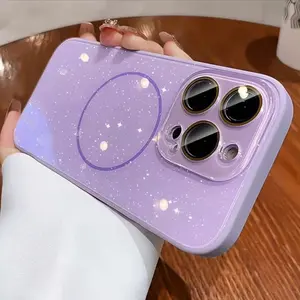 Magnetic Magsafe Crystal Glitter Shockproof Phone Case for iPhone 17/16/15/14/13/12/11 Pro Max Plus, Lens Protection, Silicone Frame