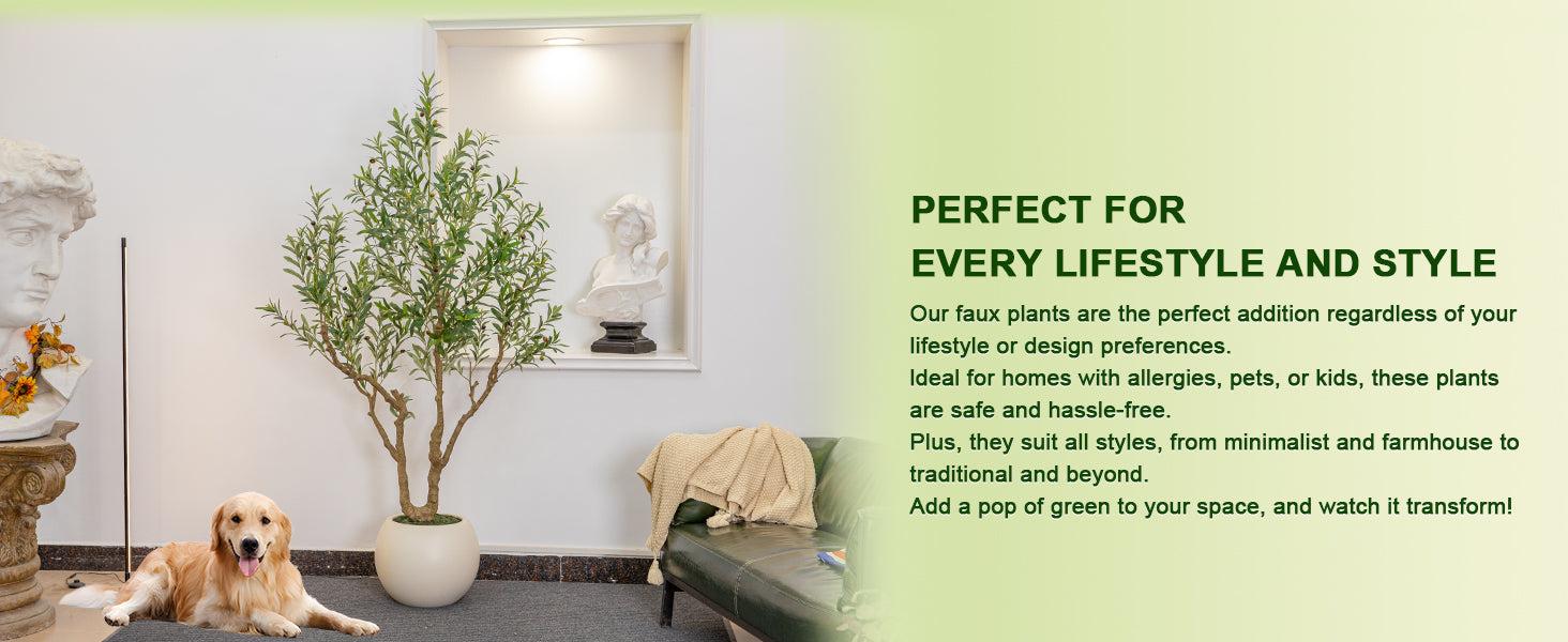 Olive Tree Artificial Indoor, 7FT Tall Faux Olive Tree with 16in Round White Planter, Artificial Plants with Natural Wood Trunk and Lifelike Fruits for Home Office Decor