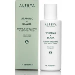 ALTEYA Glycolic Acid Toner with Vitamin C & Rose Water 4 FL OZ / 120 ML Exfoliates Targets Dark Spots Uneven Texture Acne Care Smoother Skin Tightening