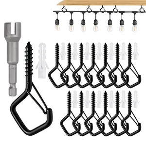 30/40 PCS Square Hook Heavy Duty Iron Ceiling Hook w/ Safety Buckle, Black Metal Wall-Mounted, Wall Mount Hooks, Heavy Load, Rustproof & Damage-Free, For Outdoor String Lights, Xmas, Lanterns, Wind Chimes, Halloween