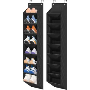 Wall-Mounted Shoe Storage Rack, Fabric Storage Units, Multi-Layer Door Organizer Bag, 2 Pieces with 16 Large Pockets, Ideal for Boots & Sports Shoes, Closet Shoe Organizer