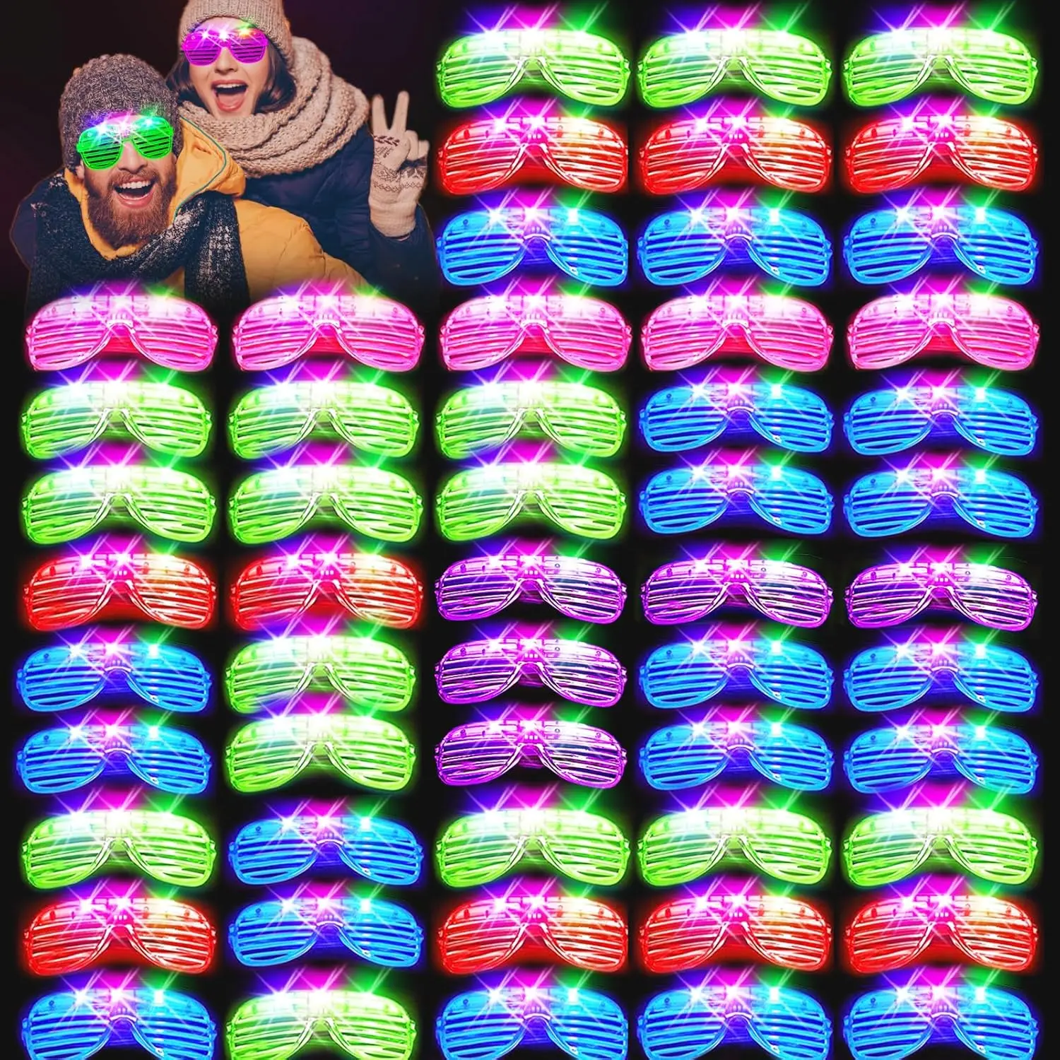 75 count LED Glasses, Light Up Glasses, 5 Colors party glasses with 3 Light Modes, Glow in The Dark Party Supplies, Neon Party Favors for Birthday Gifts, Party Decorations,  Year, Carnival