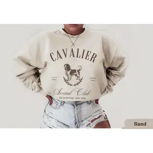Cavalier King Charles Spaniel Social Club Sweatshirt, Cozy Pet Lover Apparel, Ideal Gift for Cavalier Spaniel Moms, Stylish and Comfortable Design Casual Cotton