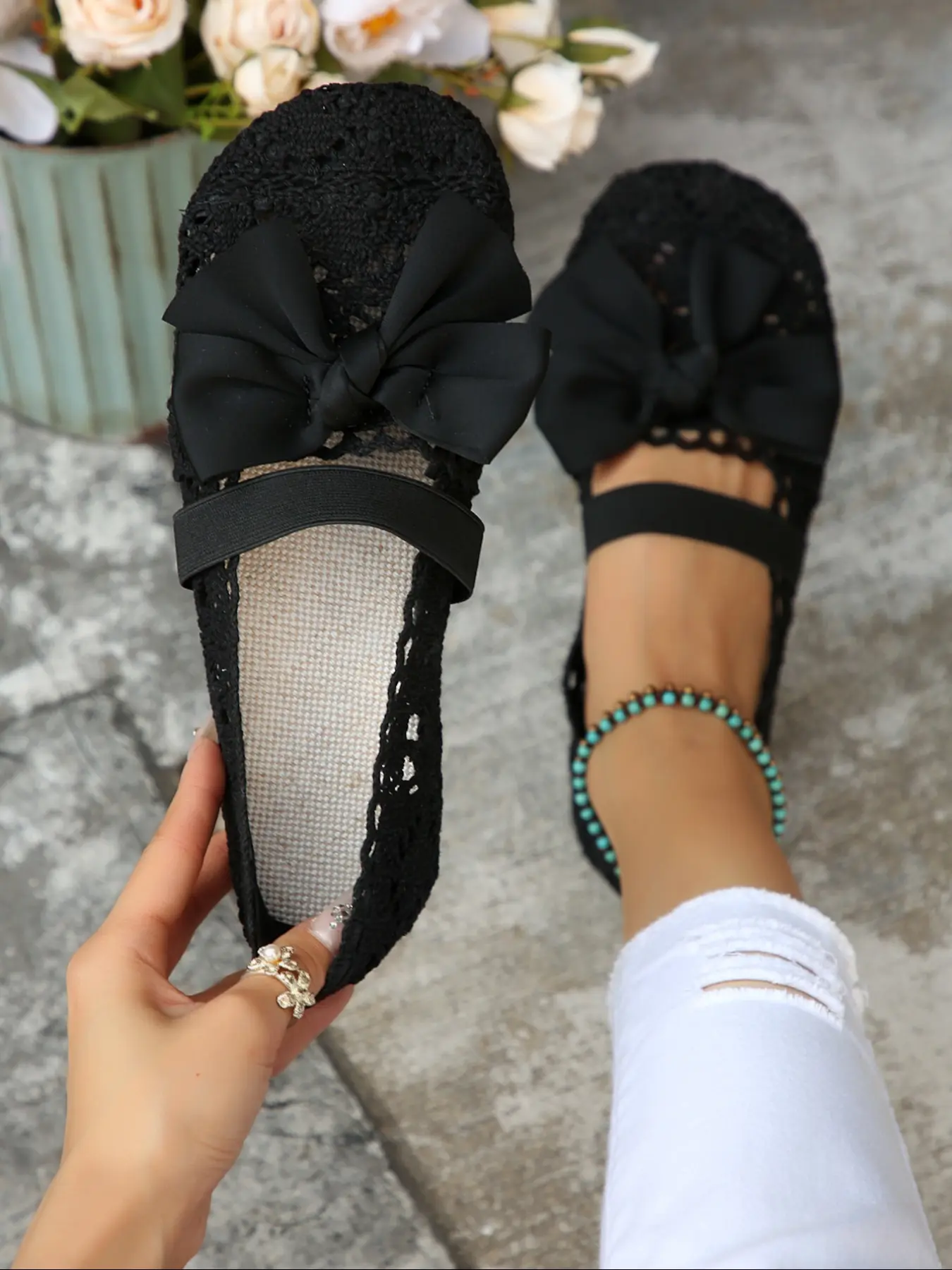 Elegant Women's Ballet Flats with Faux Pearls, Slip-On Casual Shoes, Fashionable Daily Wear Footwear, Comfortable Ladies' Shoe Style, Summer Shoes, Everyday Wear Footwear