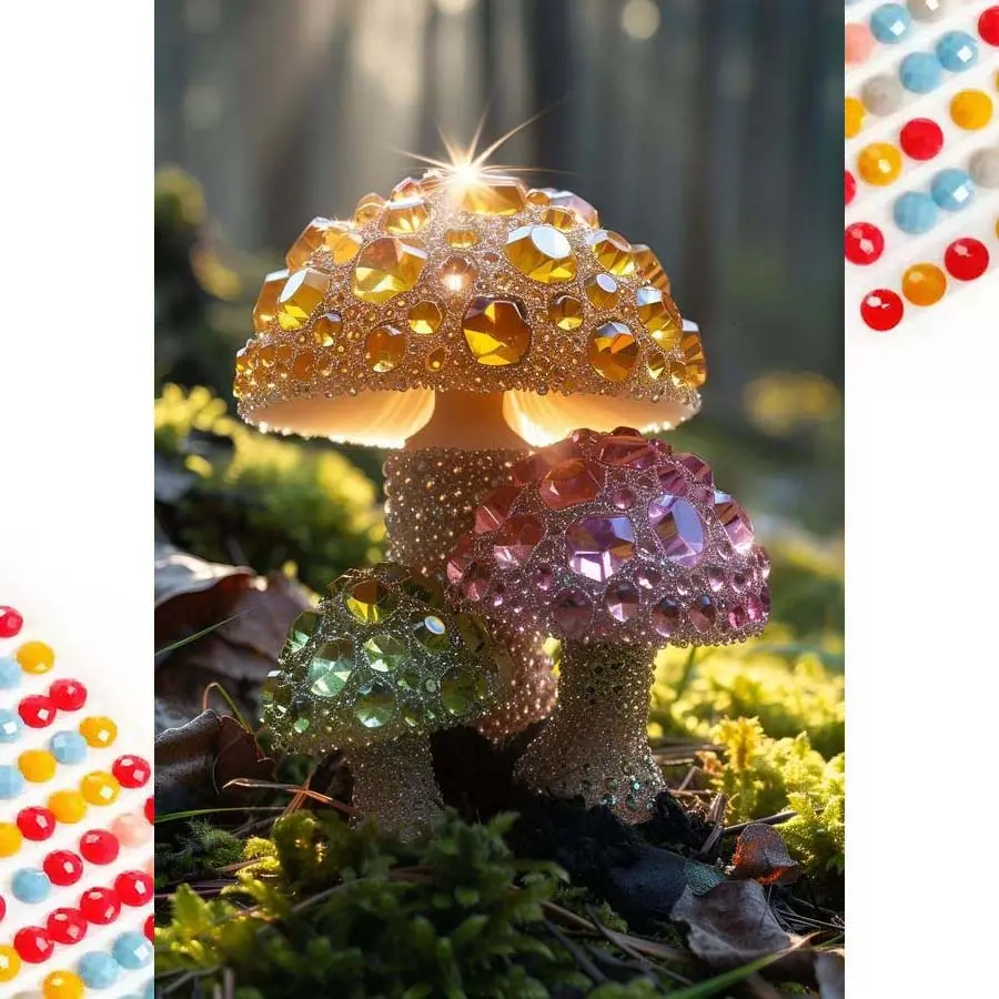 5D DIY Fully Drilled Round Diamond Painting - Diamond Art Kit, Shiny Mushroom Mosaic, Canvas - DIY Decorative Painting, Home Wall Decoration, Suitable for Halloween, Christmas, Birthday and Anniversary Gifts, Diamond Painting Kits
