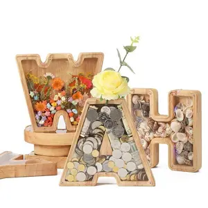 Letters Savings Tank Holiday Gift CreativeCombination English LOVE Heart Crafts PiggyBank Room Decor Wood Wooden Wedding Ornaments