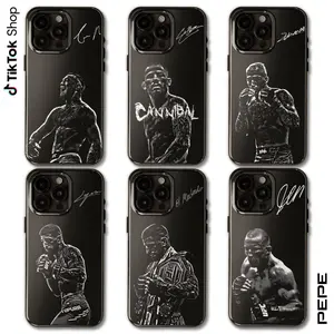 PEPE MMA All Legends Signature Phone Case Legendary Fighters Collection Iconic Fighters Black Phone Cover Gifts For Fight Night Boxing Protection Protective Polycarbonate Dual-Layer Tough Casing Custom Rubber iphone 16 pro max cases.lightweight, new fashi