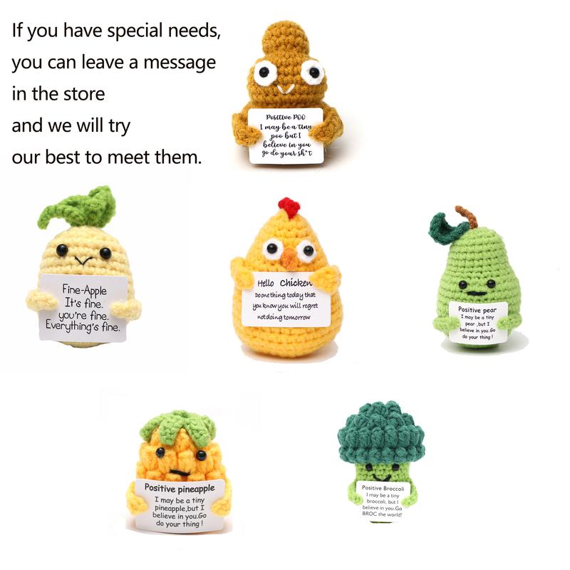 Funny Knitted Wool Potato Toy with Positive Card - Creative Cute Crochet Doll Cheer Up Gift for Friends, Parties, Christmas Decoration and Encouragement