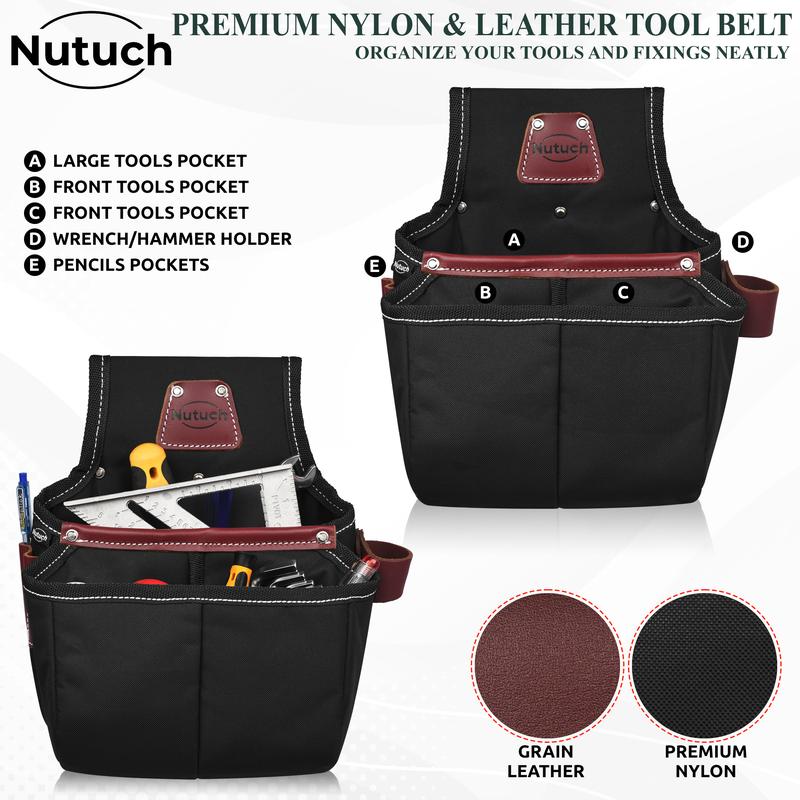 NUTUCH Black Heavy Duty Nylon and Leather Tool Belt for Carpenters and Electricians