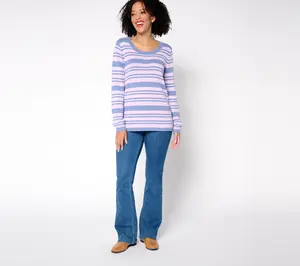 Denim & Co. 100% Cotton Striped Long-Sleeve Sweater