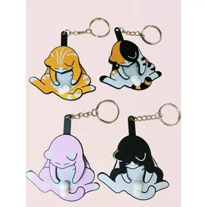 3D Printed Funny Cat Keychain - Auto-Popping Fidget Toy for Stress Relief, ADHD & Autism Sensory | Gift for Cat Lovers (Upgraded Bounce-Back Design)