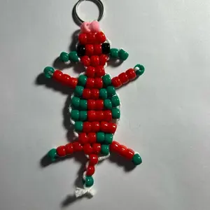 Christmas Themed Cow Beaded Keychain - Red with Green Accents, Includes Keyring Attachment