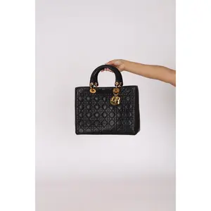 Pre-owned Dior Designer Handbag/Wallet Christian Large Lady 1997 Black Lambskin Drop 31