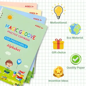 Reusable Grooved Handwriting Workbooks for Kids - Disappearing Ink, Skin-Friendly Material, 6-Hour Print with Thicker Calligraphy Paper