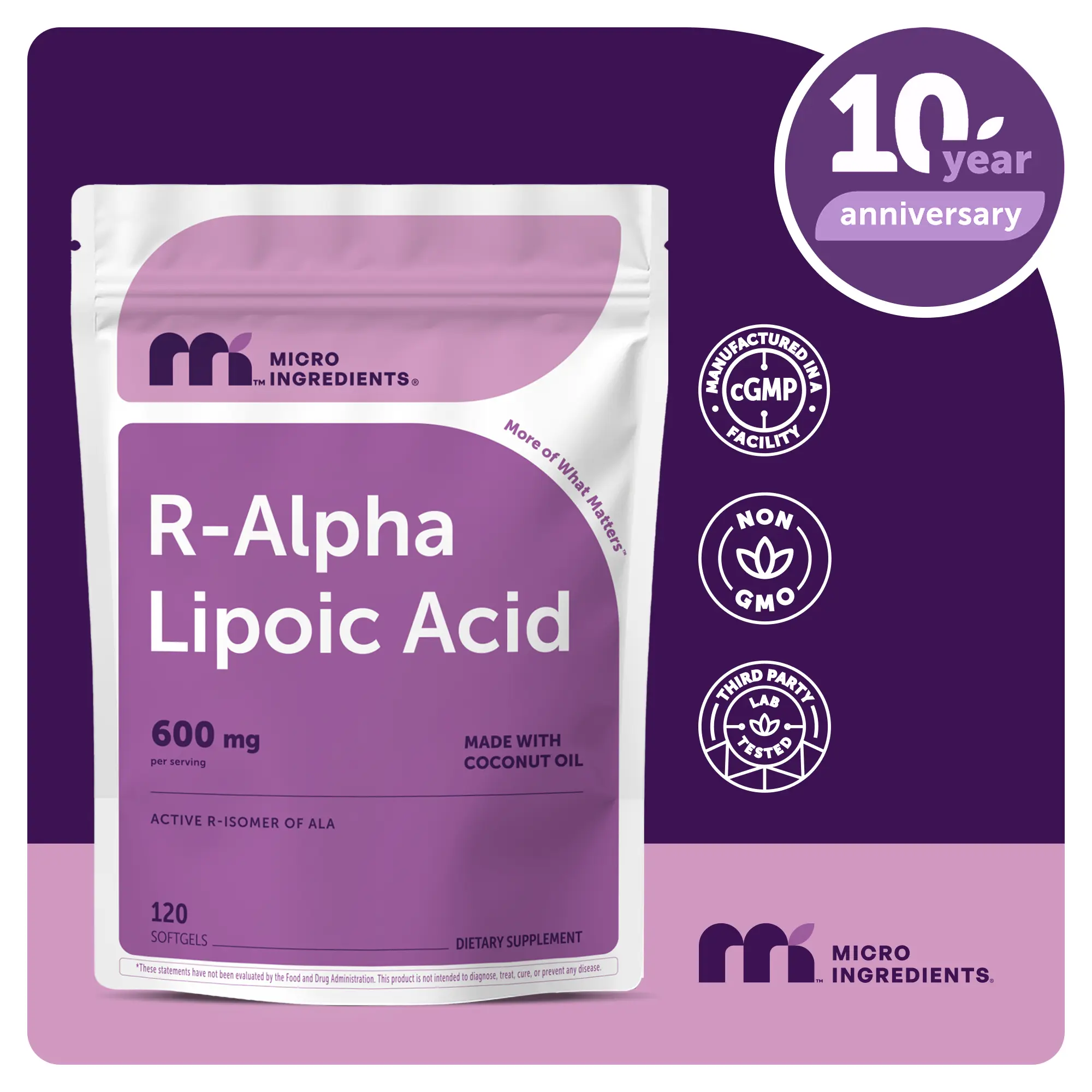 Micro Ingredients R Alpha Lipoic Acid 600mg with Coconut Oil, 120 Softgels Micro Ingredients R Alpha Lipoic Acid 600mg with Coconut Oil, 120 Softgels
