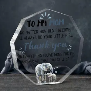 Elephant Pattern Acrylic Plaque, Clear Acrylic Gift for Mom, Home Decor Ornament, Decorative Plaque, Creative Birthday Gift for Mom, Thanksgiving Gift, Christmas Gift