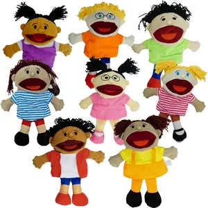 4E's Novelty Multicultural Hand Puppets for Kids - 8 Pack with Movable Mouth, Bulk Soft Plush Puppets for Kids Ages 4-8, for School Home Theater Shows, Teachers Classroom Supplies