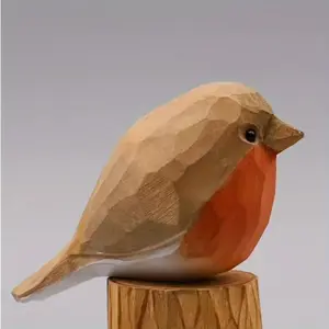 Handmade Wooden Bird Statue, Hand-Painted Sculpture Bookshelf Decoration, Charming Cardinal, Natural Wood Surface, Perfect Gift, Home Decoration Ornaments Living Room