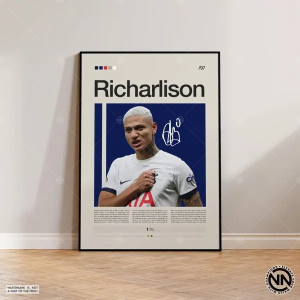 Richarlison Poster, Tottenham Hotspur Poster, Soccer Gifts, Sports Poster, Football Player Poster, Soccer Wall Art, Sports Bedroom Posters #5939