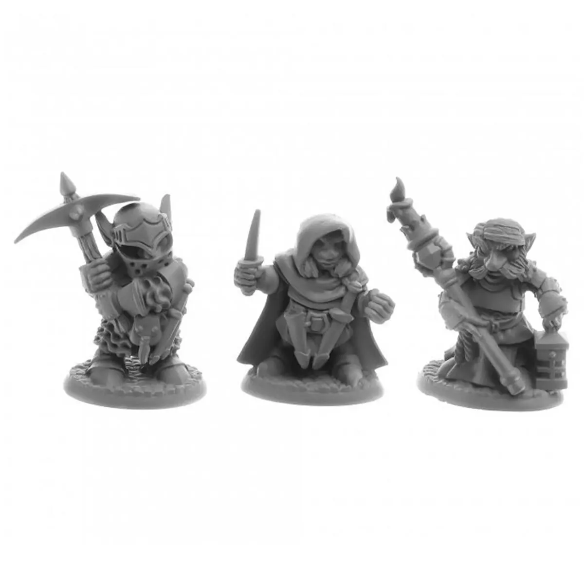 212 MAIN Deep Gnome Adventurers Figurine Set - REM30063, 25mm Heroic Scale, 3-Piece Injection Molded Plastic Home Decor Statue, Iron Accent