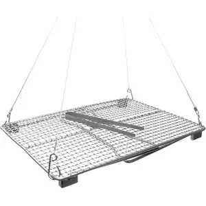 Titanium Grill Mesh | Foldable Outdoor Campfire Cookware | Portable BBQ Grill for Open Fire Cooking, Backpacking, Hiking, Picnic w/Protective Case, Titanium Tongs, Hanging Hooks